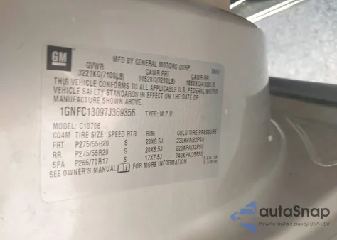 2007 Chevrolet Tahoe Lt from USA, damaged, VIN 1GNFC13097J369356